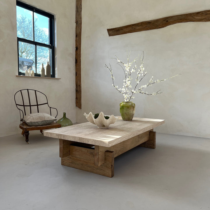 Travertine - Wood Coffee Table