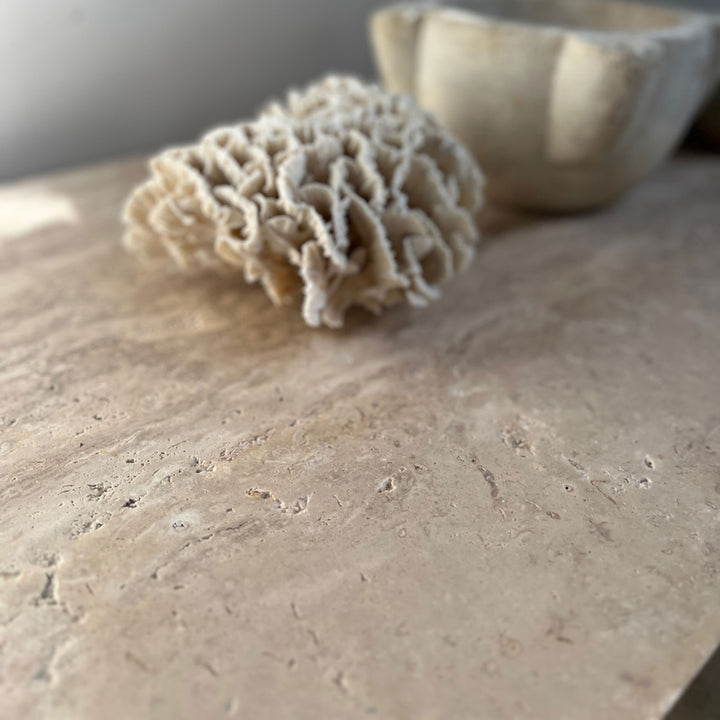 Travertine Coffee Table Rosie surface detail close up