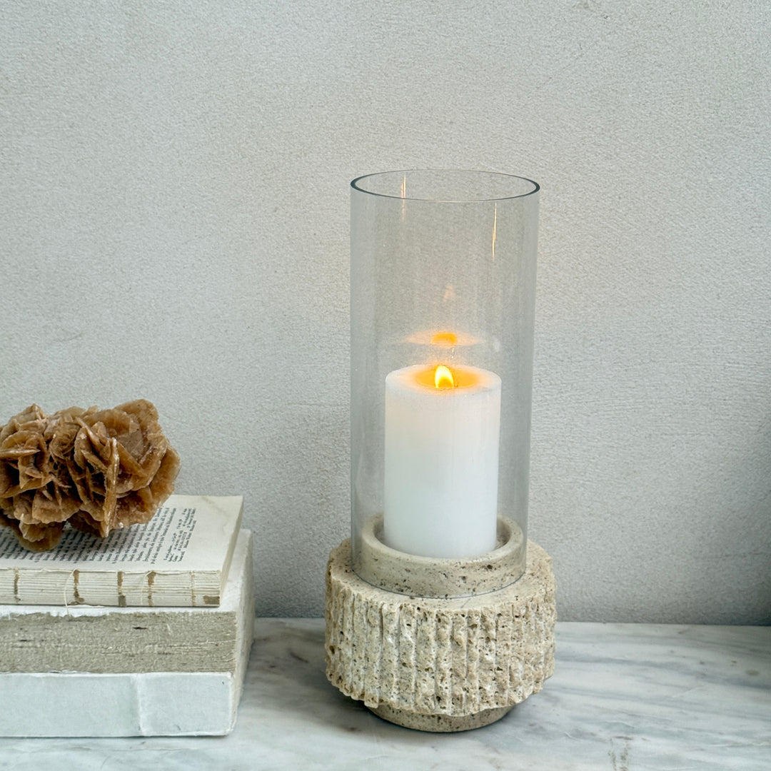 Travertine marble hurricane lantern