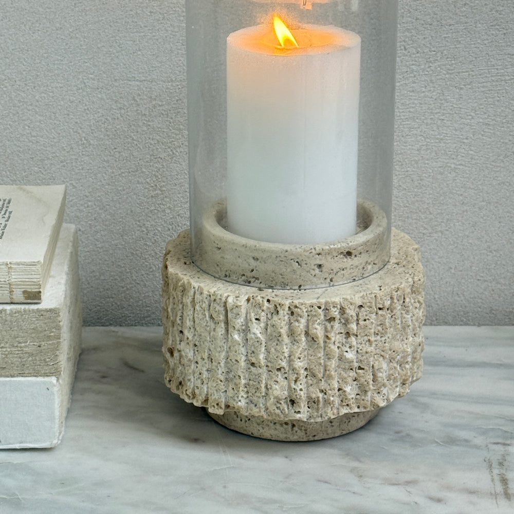 Travertine marble hurricane lantern