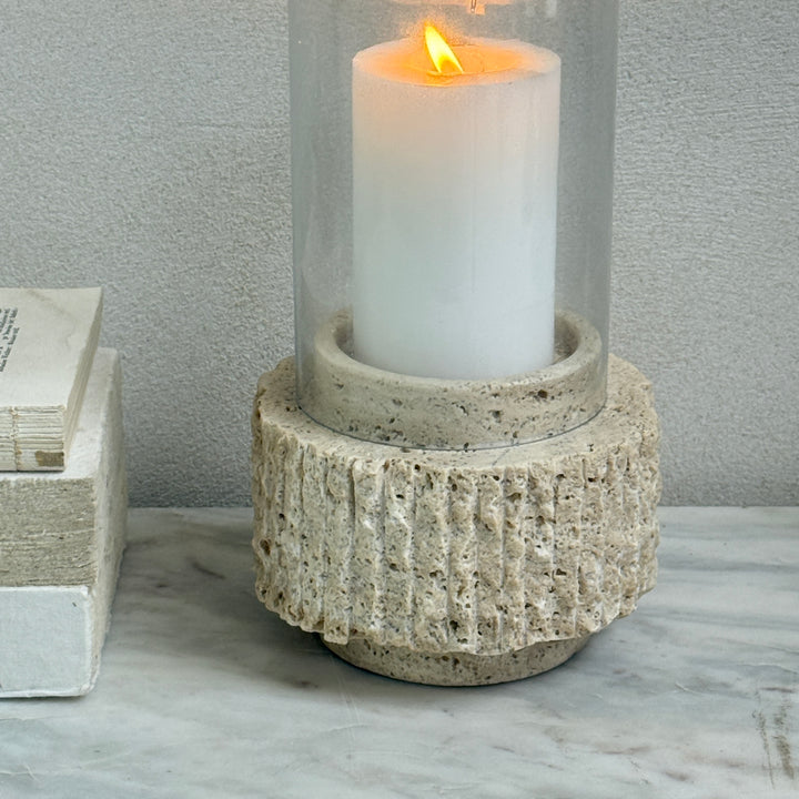 Travertine marble hurricane lantern