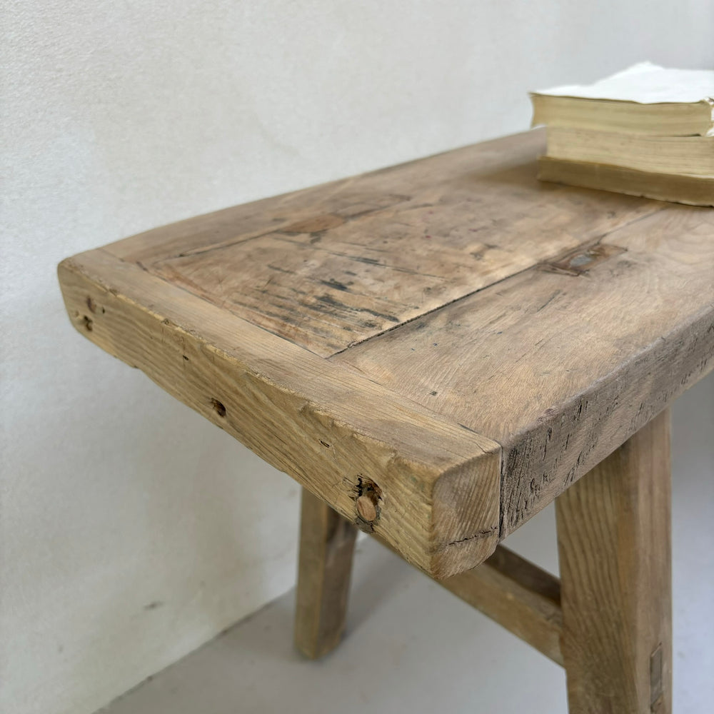 Unique antique elm bench | Bunty detail of bench end