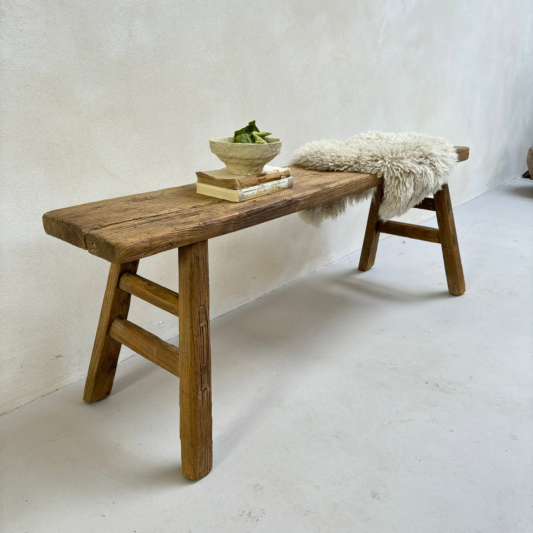 Unique antique elm bench | Edmund angled view