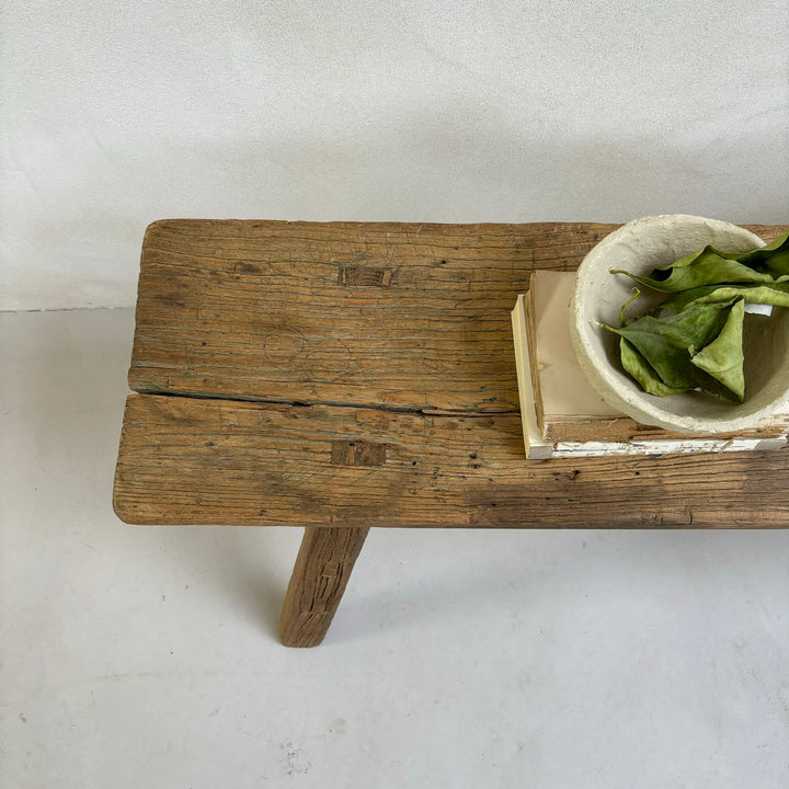 Unique antique elm bench | Edmund detail of bench end