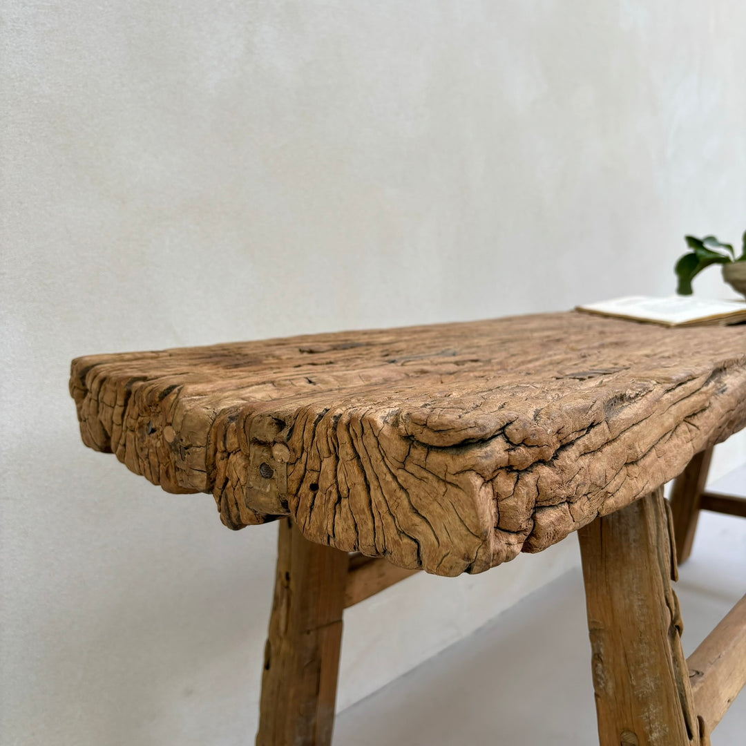 Unique antique elm bench | Sasha rustic detail close up