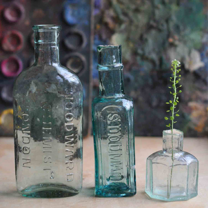 Victorian Aqua Glass Bottle Collection - Set of 3