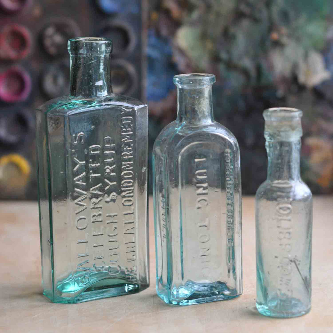 Victorian Aqua Glass Bottle Collection - Set of 3