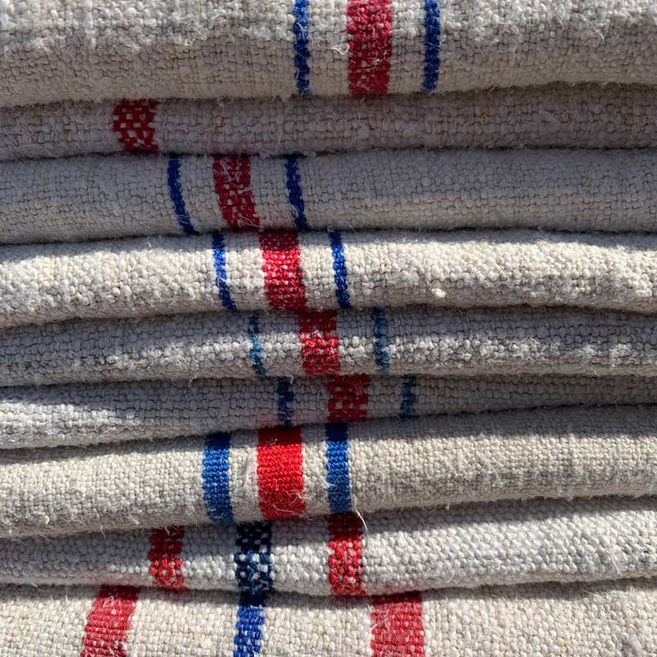 Vintage Linen Grain Sack | Red and Blue