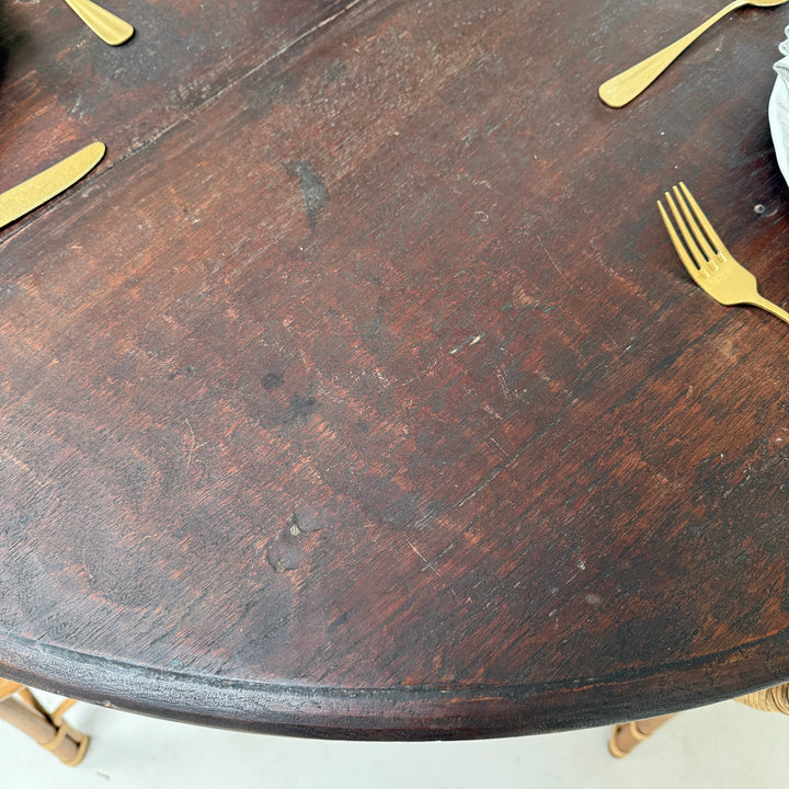 Vintage Circular Dark Wood Dining Table