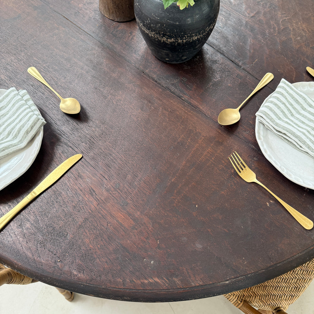 Vintage Circular Dark Wood Dining Table