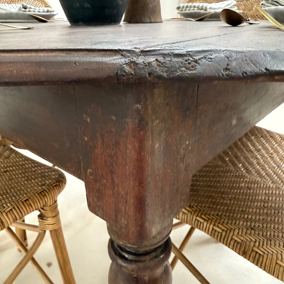 Vintage Circular Dark Wood Dining Table