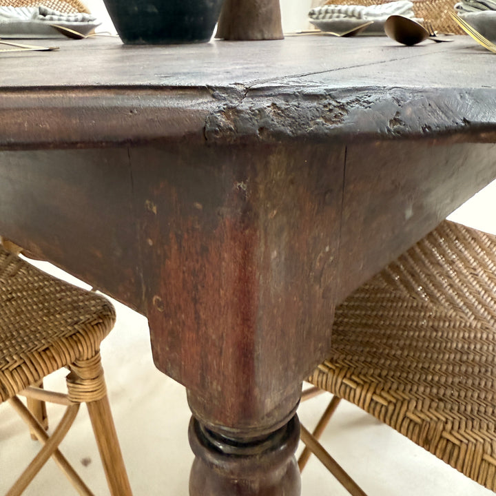 Vintage Circular Dark Wood Dining Table