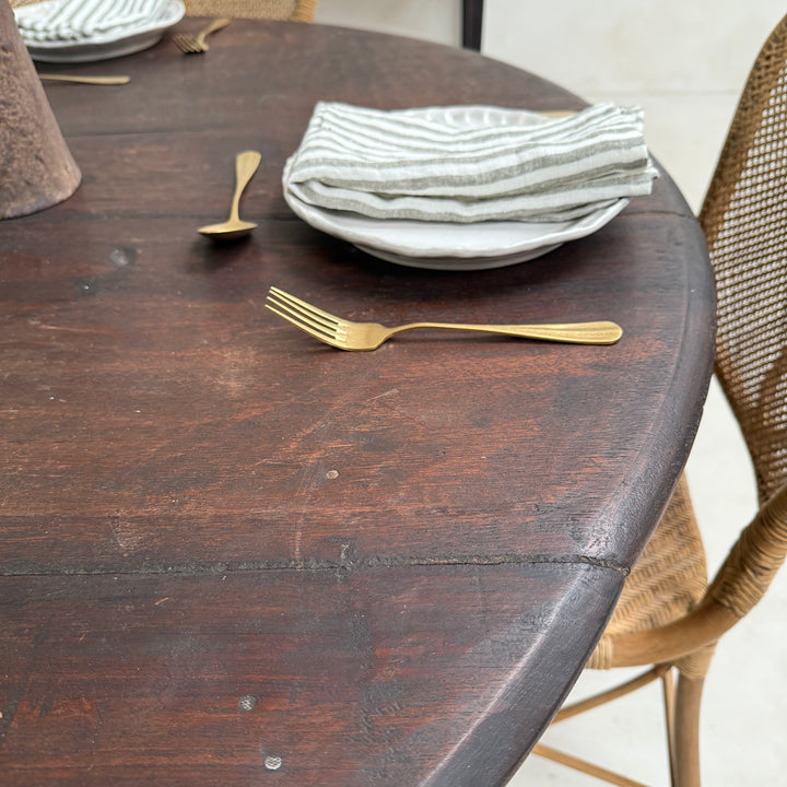 Vintage Circular Dark Wood Dining Table