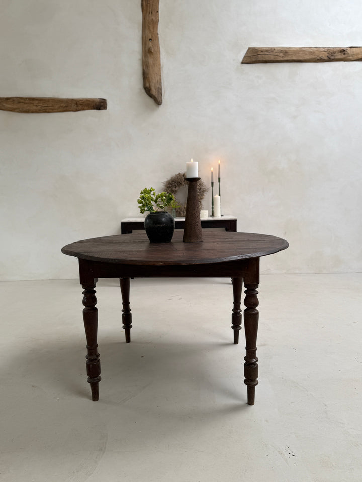 Vintage Circular Dark Wood Dining Table