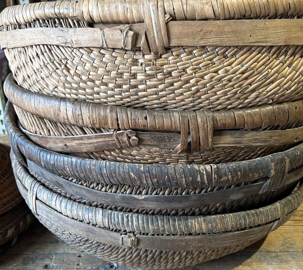 Vintage Flat Woven Rice Basket