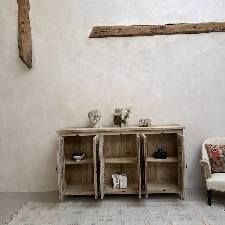 Vintage Limewashed Louvre Shutter Door Cabinet