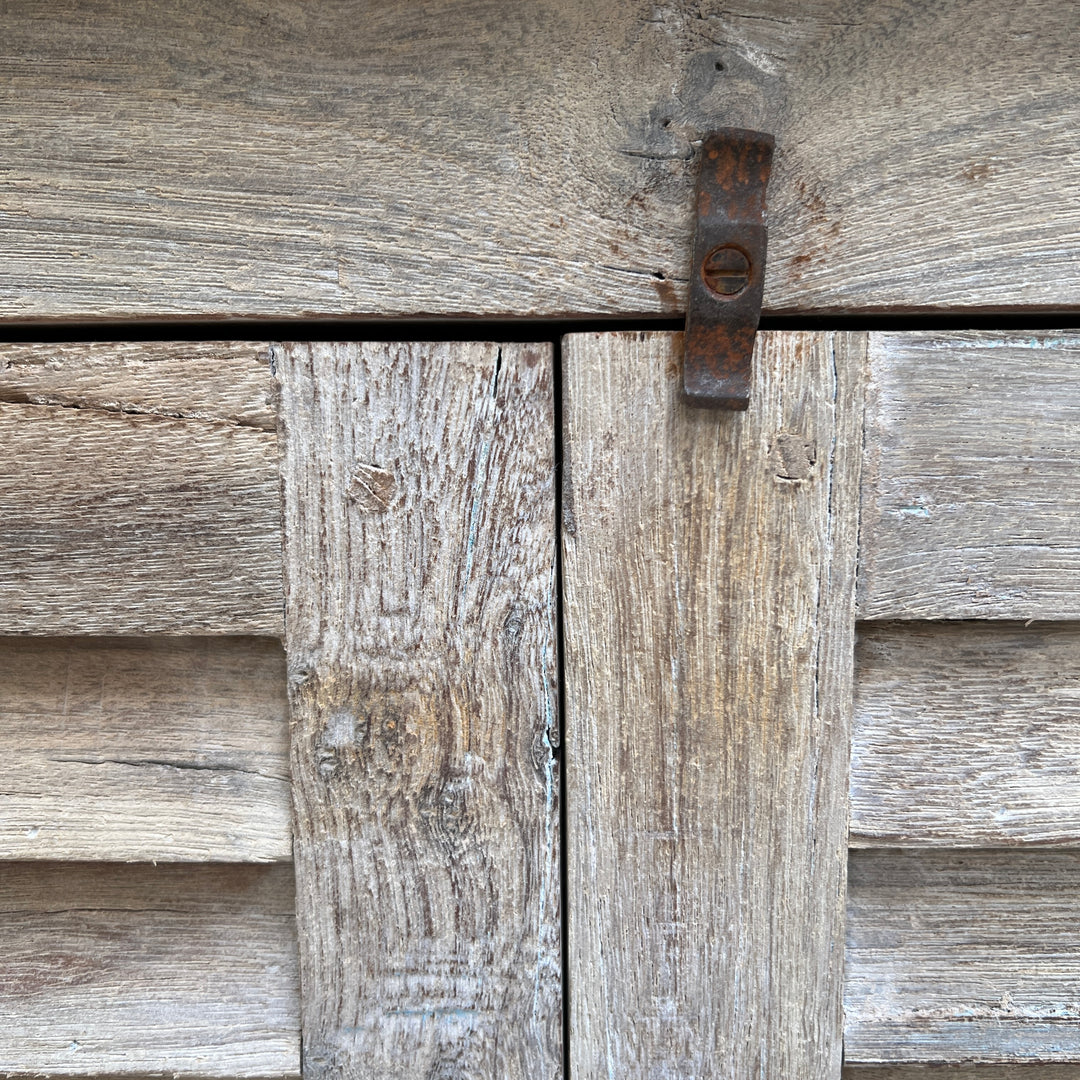 Vintage Limewashed Louvre Shutter Door Cabinet 