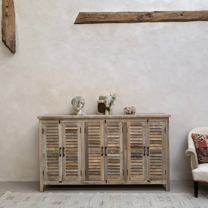 Vintage Limewashed Louvre Shutter Door Cabinet
