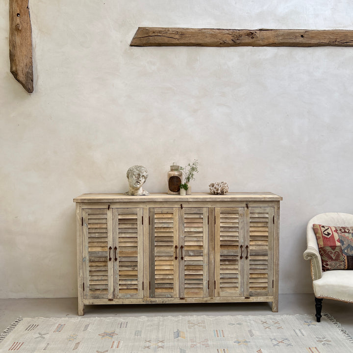 Vintage Limewashed Louvre Shutter Door Cabinet