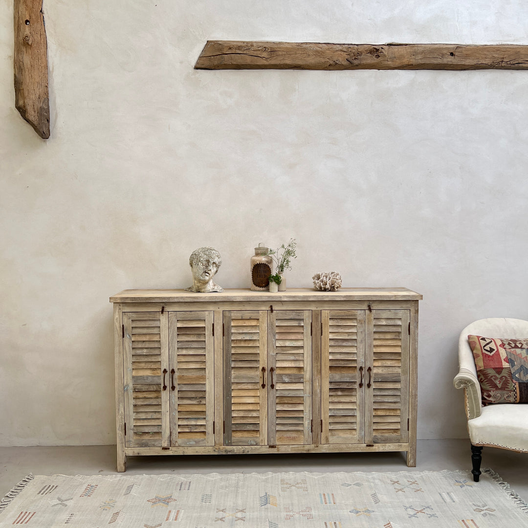 Vintage Limewashed Louvre Shutter Door Cabinet 