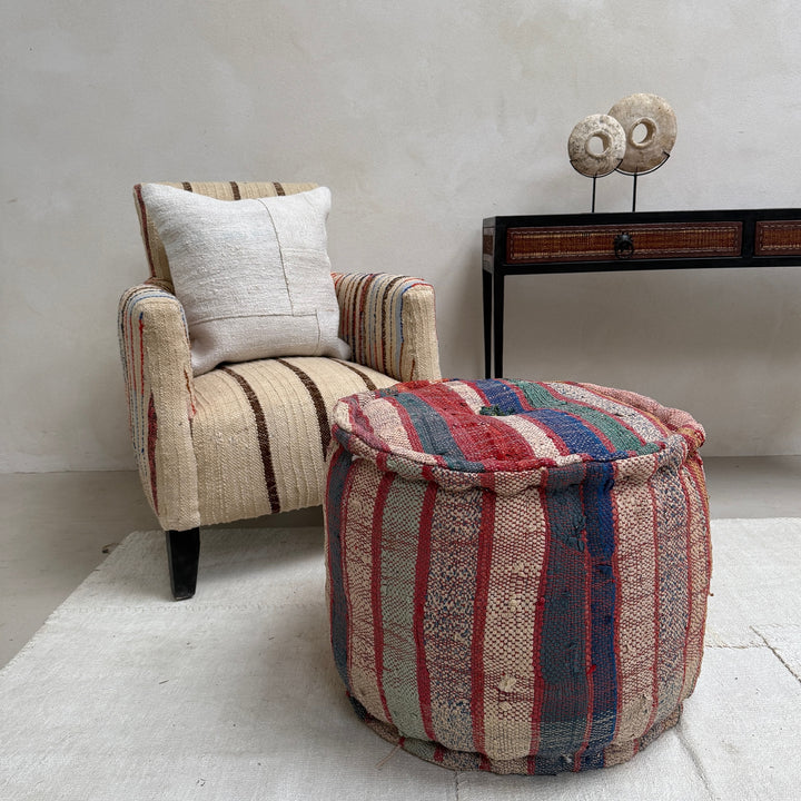 Vintage Moroccan Round Floor Pouf | Large