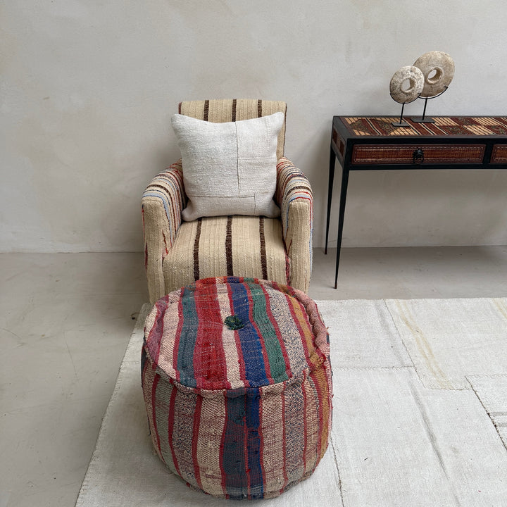 Vintage Moroccan Round Floor Pouf | Large