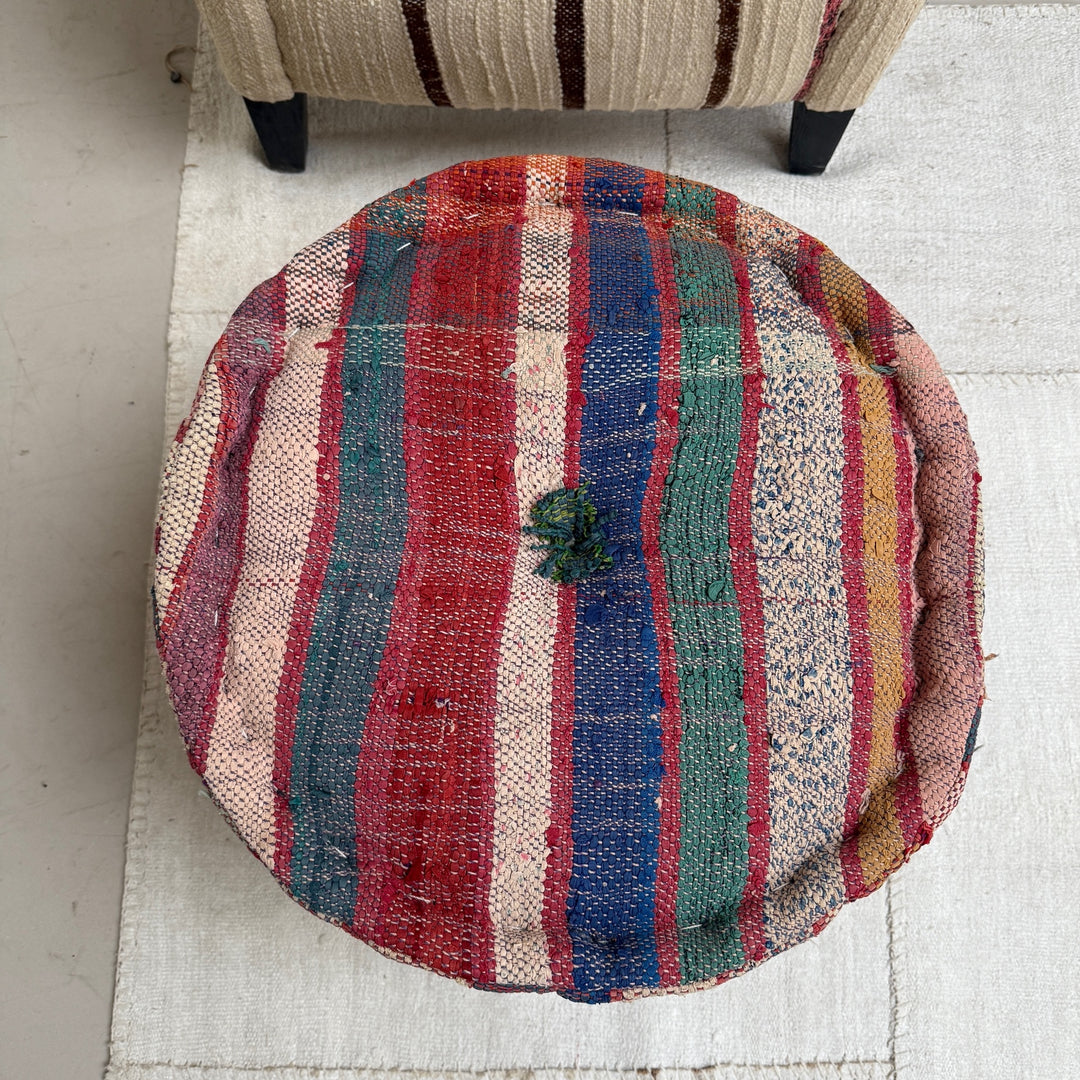 Vintage Moroccan Round Floor Pouf | Large