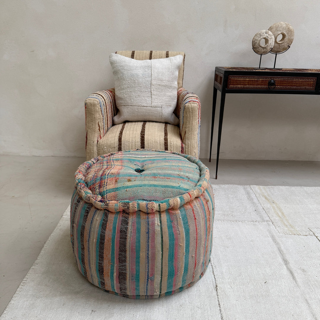 Vintage Moroccan Round Floor Pouf | Large