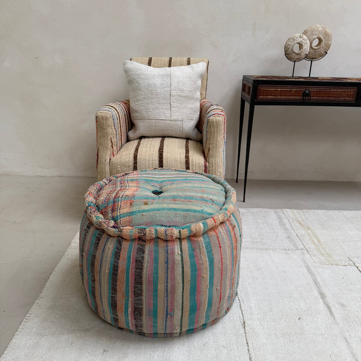 Vintage Moroccan Round Floor Pouf | Large