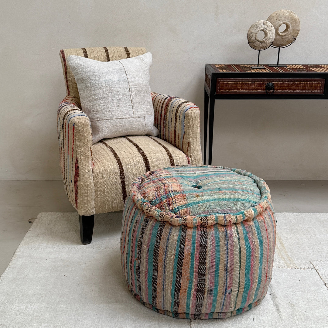Vintage Moroccan Round Floor Pouf | Large