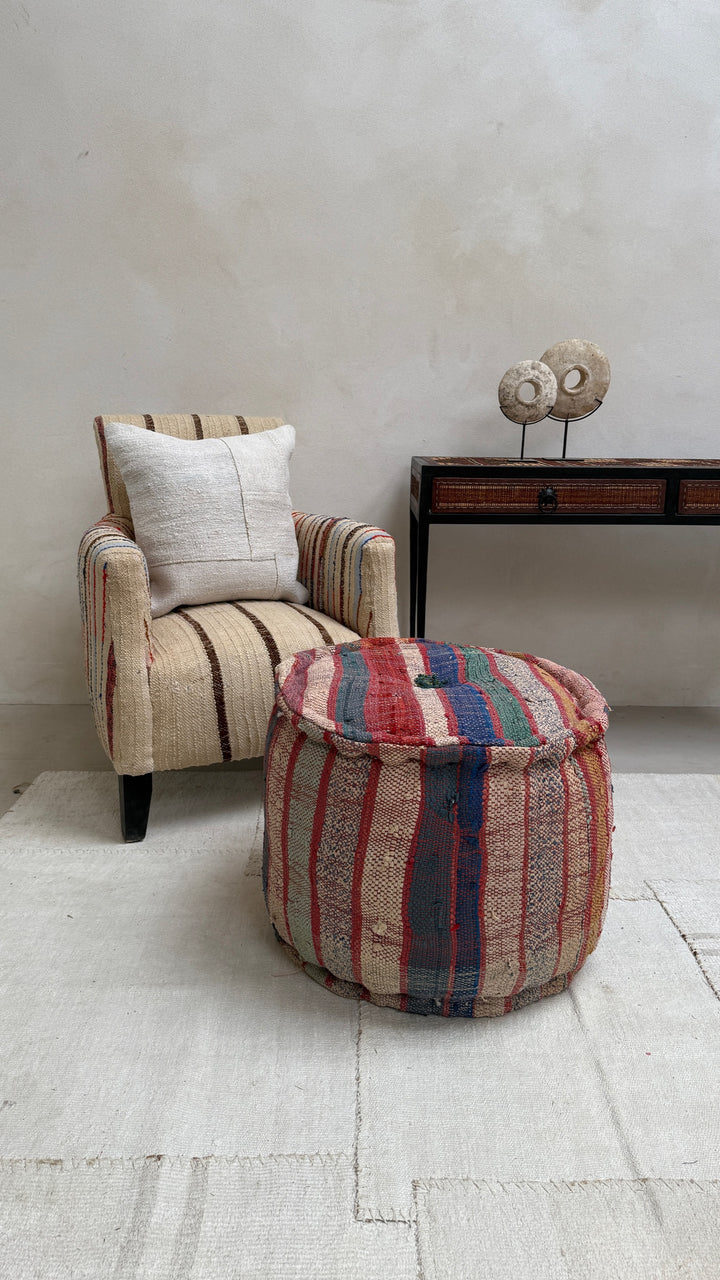 Vintage Moroccan Round Floor Pouf | Large