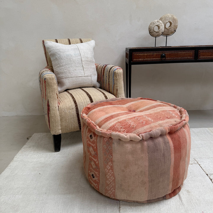 Vintage Moroccan Round Floor Pouf | Large 