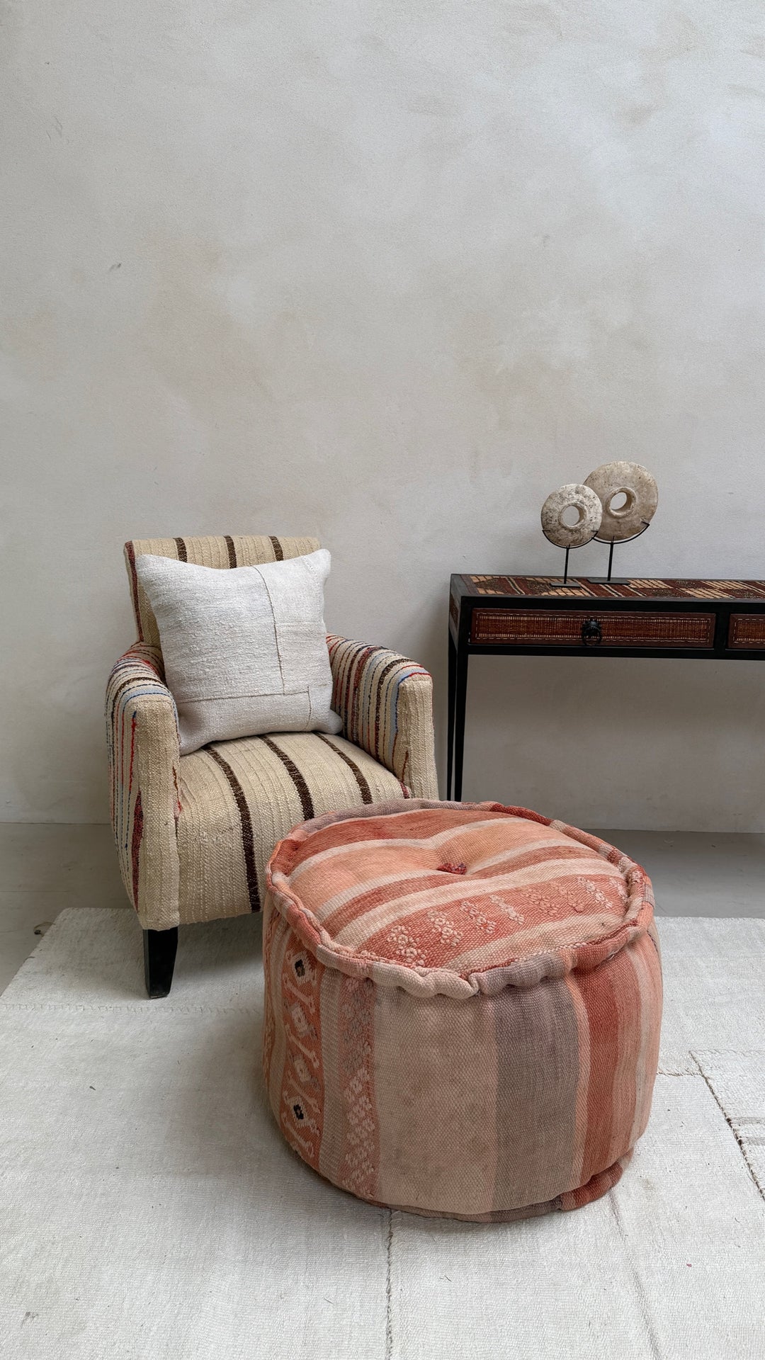 Vintage Moroccan Round Floor Pouf | Large