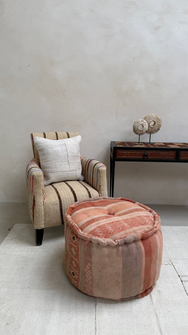 Vintage Moroccan Round Floor Pouf | Large