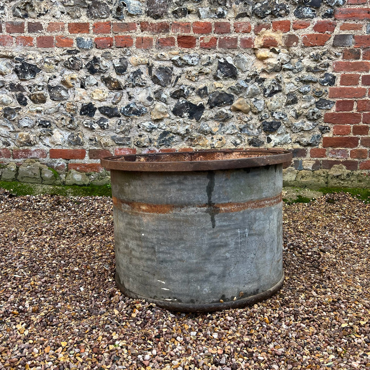 Vintage Round Galvanised Olive Tree Planter