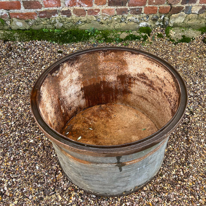 Vintage Round Galvanised Olive Tree Planter