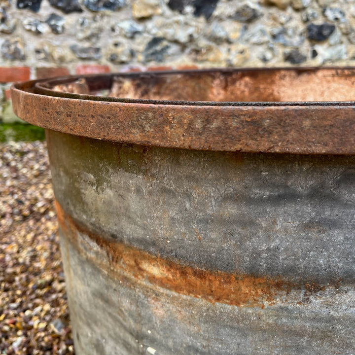 Vintage Round Galvanised Olive Tree Planter