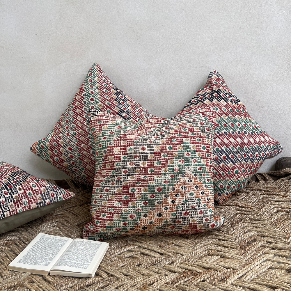 Vintage cotton and hemp geometric cushion | Emine a 