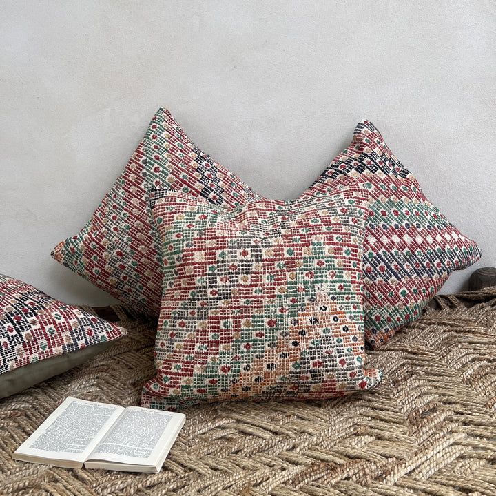 Vintage cotton and hemp geometric cushion | Emine a 