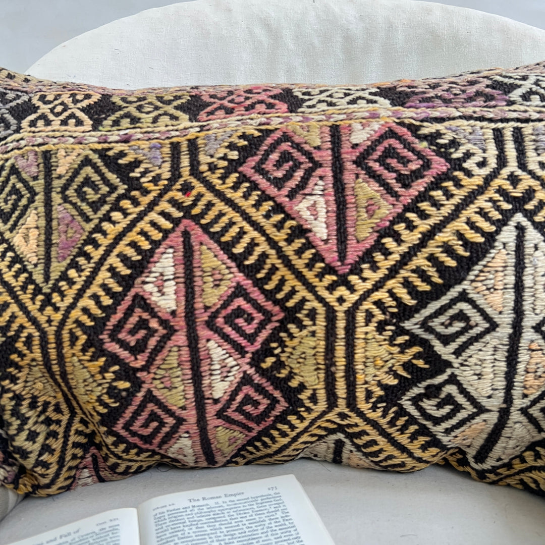 Vintage cotton and hemp geometric cushion | Leyla b 