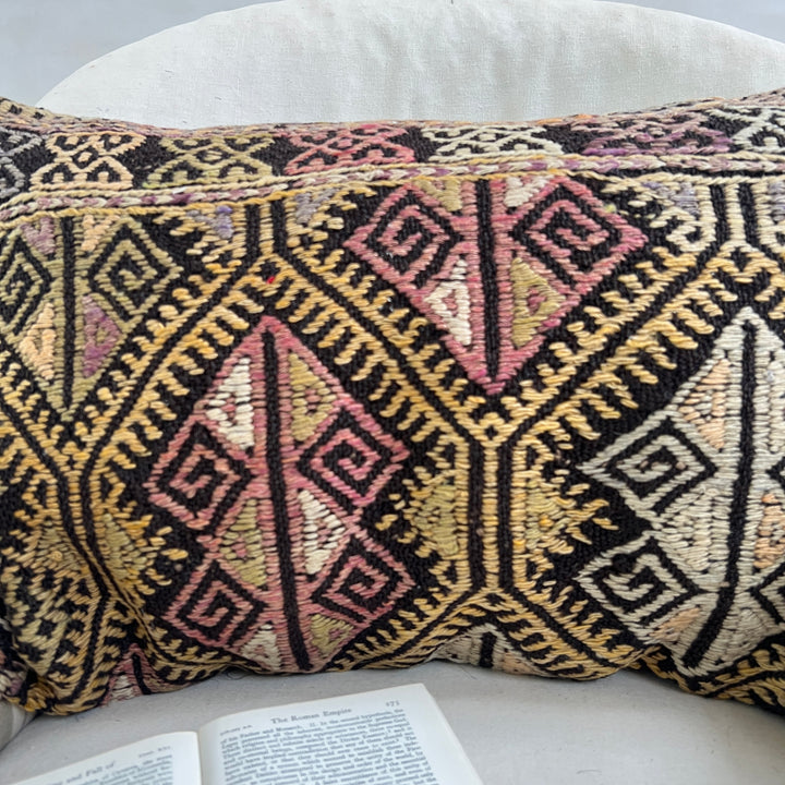 Vintage cotton and hemp geometric cushion | Leyla b 