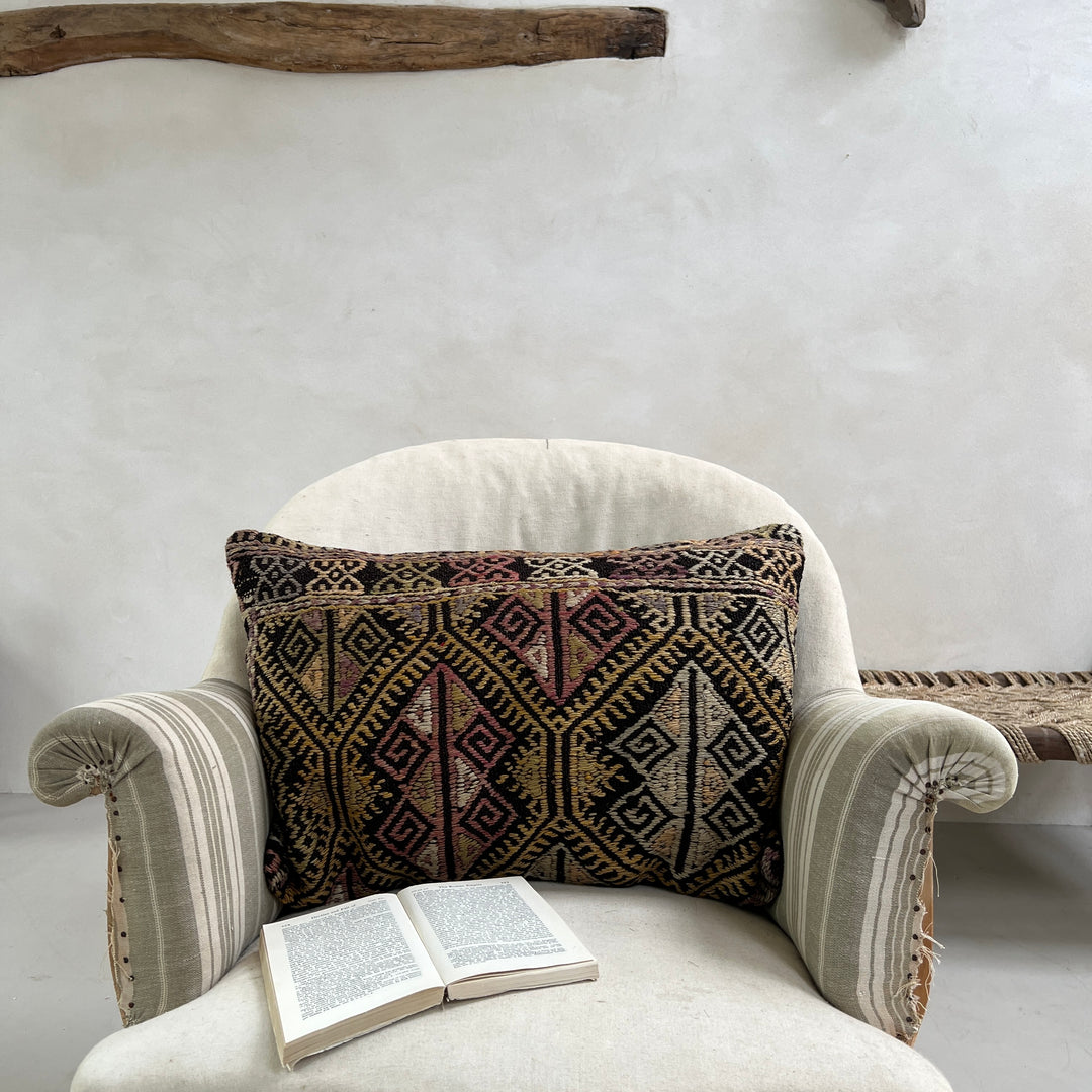 Vintage cotton and hemp geometric cushion | Leyla d 
