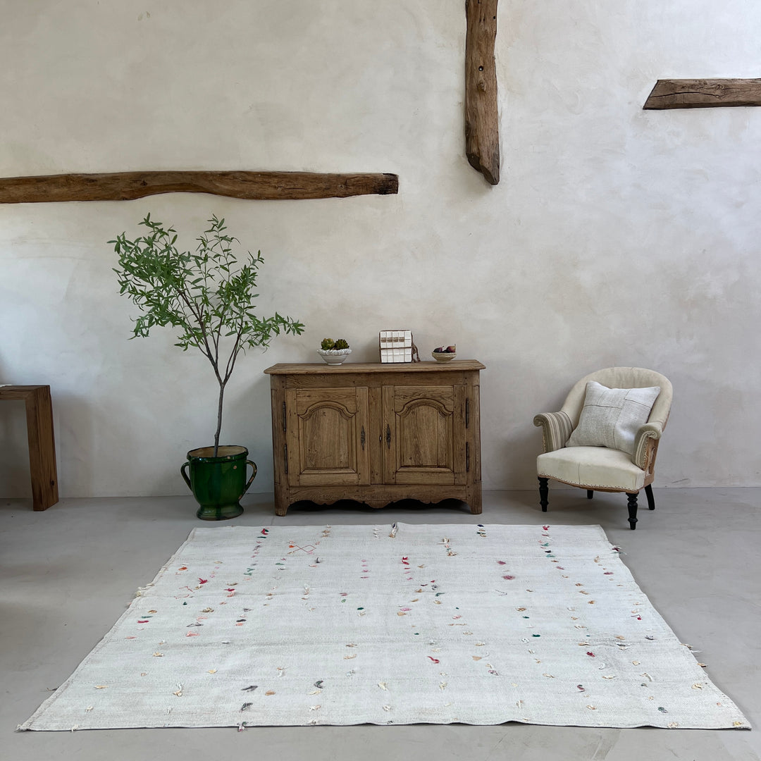 Vintage linen area rug No:10, 205cm x 230cm