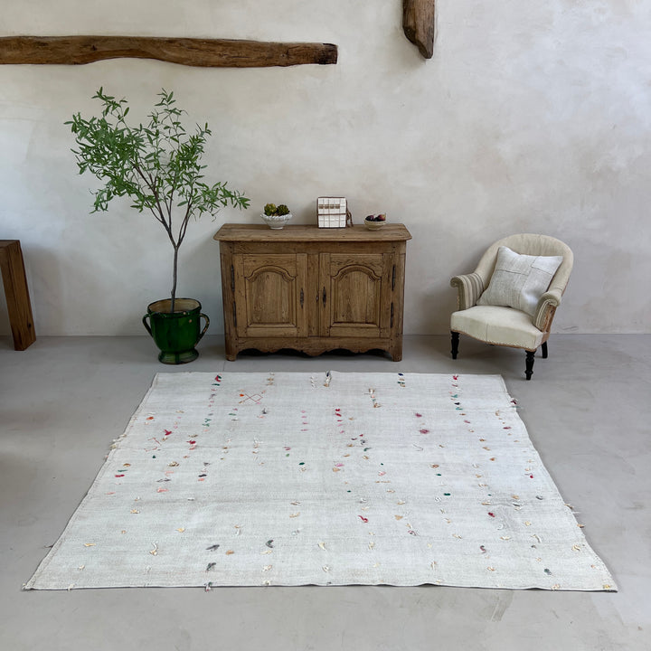 Vintage linen area rug No:10, 205cm x 230cm