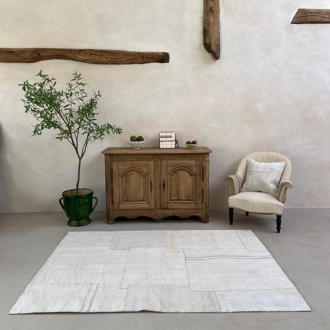 Vintage linen patchwork area rug No:4, 157cm x 216cm