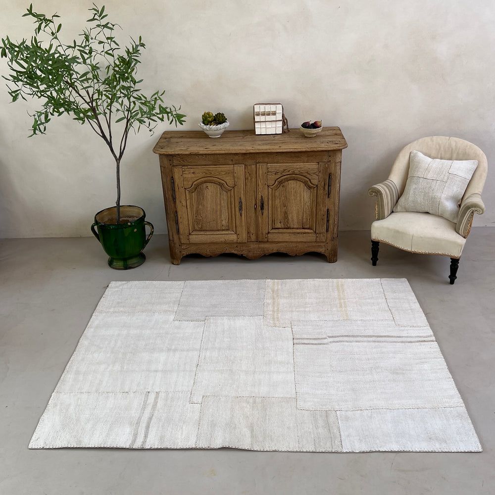 Vintage linen patchwork area rug No:4, 157cm x 216cm