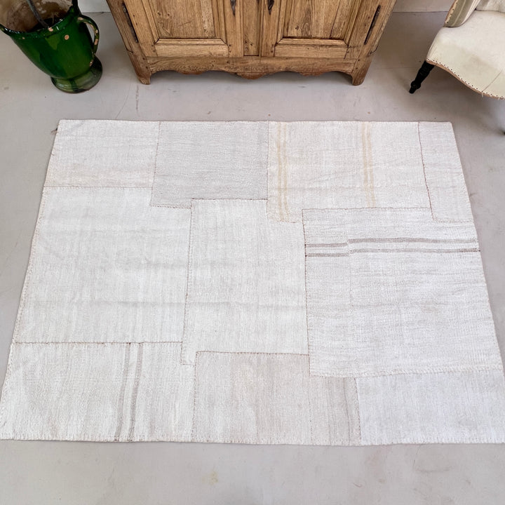 Vintage linen patchwork area rug No:4, 157cm x 216cm