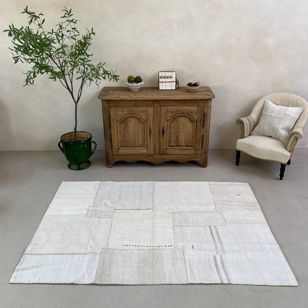 Vintage linen patchwork area rug No:5, 150cm x 215cm