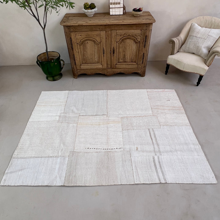 Vintage linen patchwork area rug No:5, 150cm x 215cm