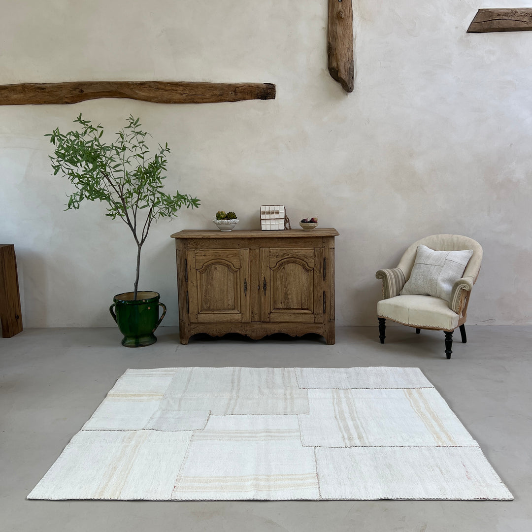 Vintage linen patchwork area rug No:9, 155cm x 208cm